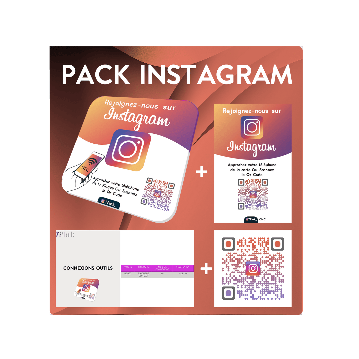 Pack Instagram (1 Plaque + 1 Carte + Vos Stats + Qr Code) - 7PLAK