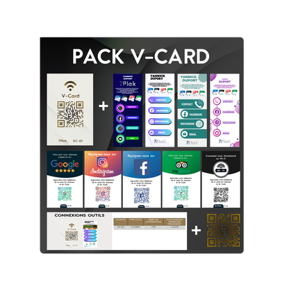 Packs V-Card (1 V-Card + 1 Carte + Interfaces & Hébergement + Vos statistiques + Qr Code)