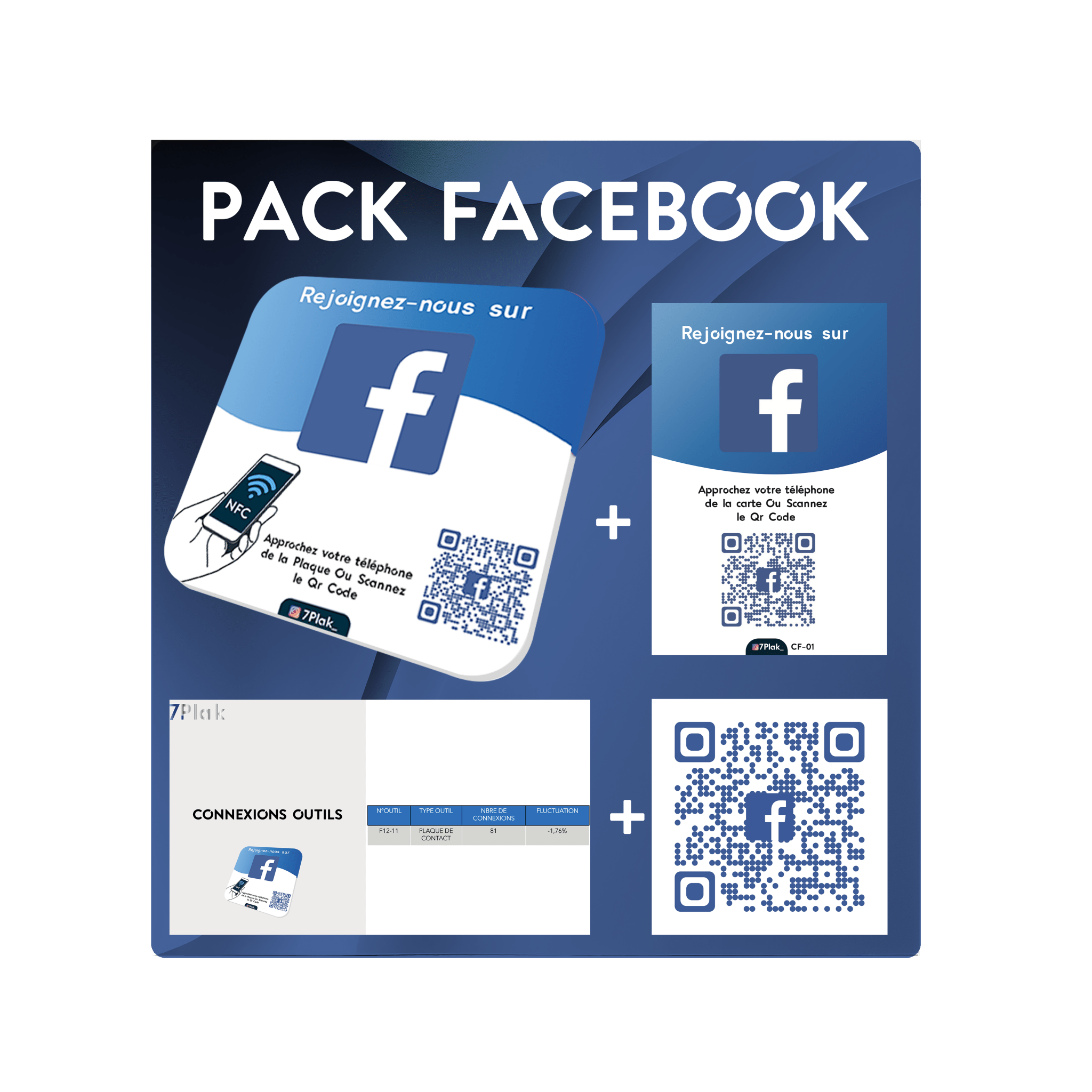 Pack Facebook (1 Plaque + 1 Carte + Vos Stats + Qr Code) - 7PLAK