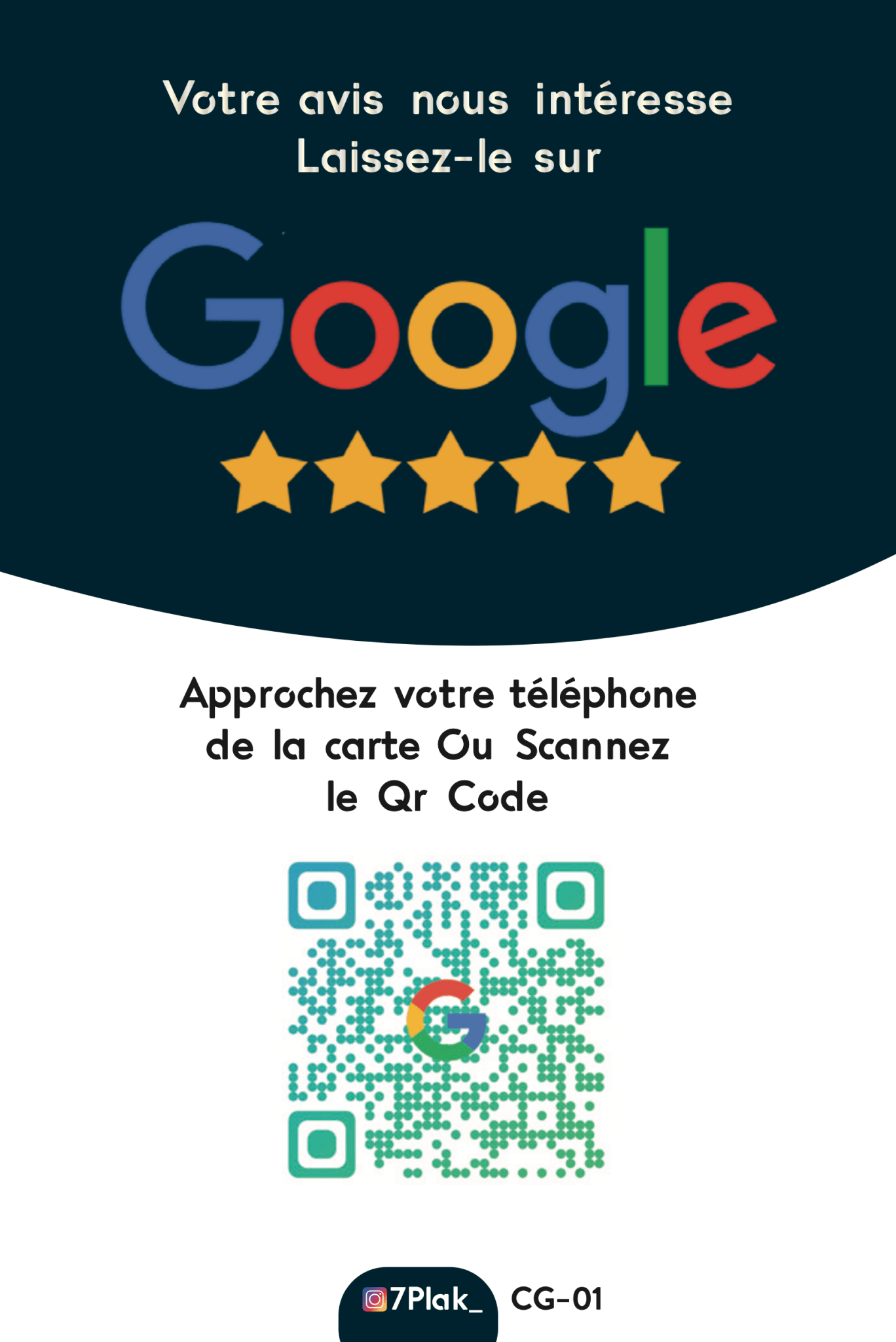 Pack Google (1 Plaque + 1 Carte + Vos statistiques + Qr Code) - 7PLAK